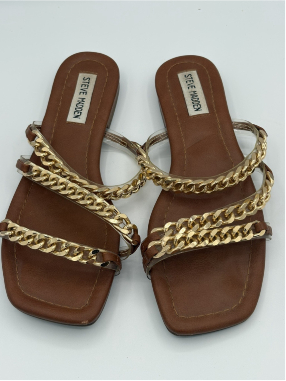 Steve Madden Women's Strappy Flat Sandals Gold Tone Chain size 8